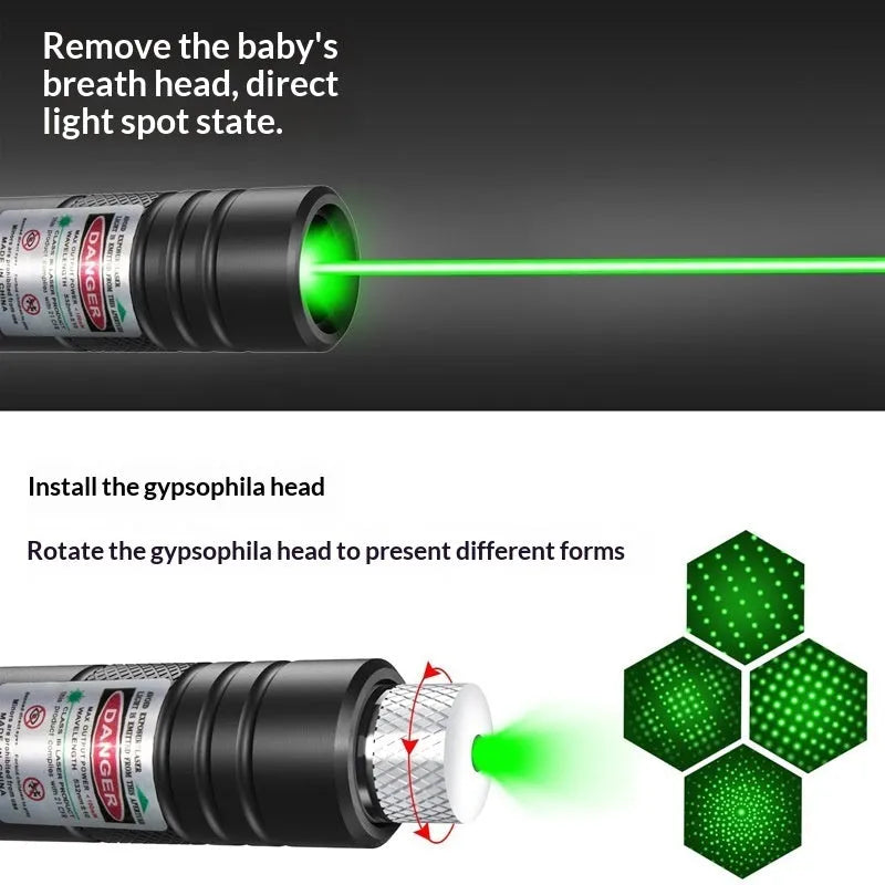 USB-charging black pet laser pointer with starry-sky rotating head, green and red light options