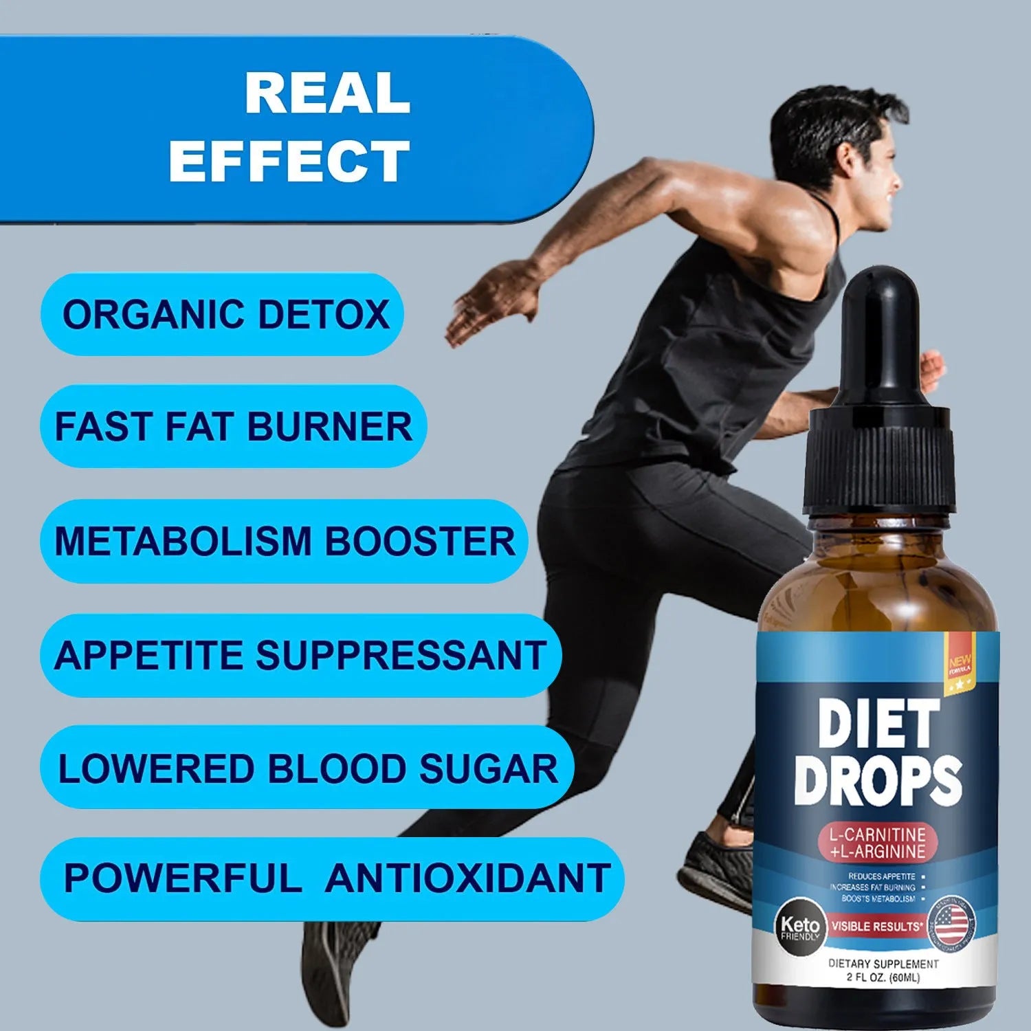 60ml bottle of ketone drops dietary supplement with dropper for body shaping support
