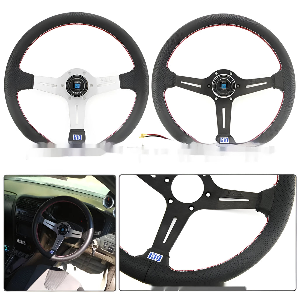 14-inch leather steering wheel with concave centre design in black skeleton variant