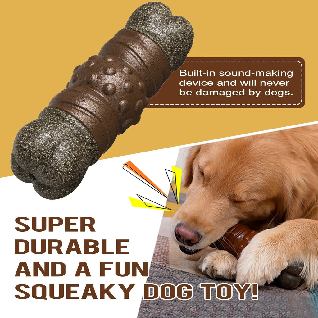 Wood colour dog molar rod chew toy with sounding bone design for dental cleaning