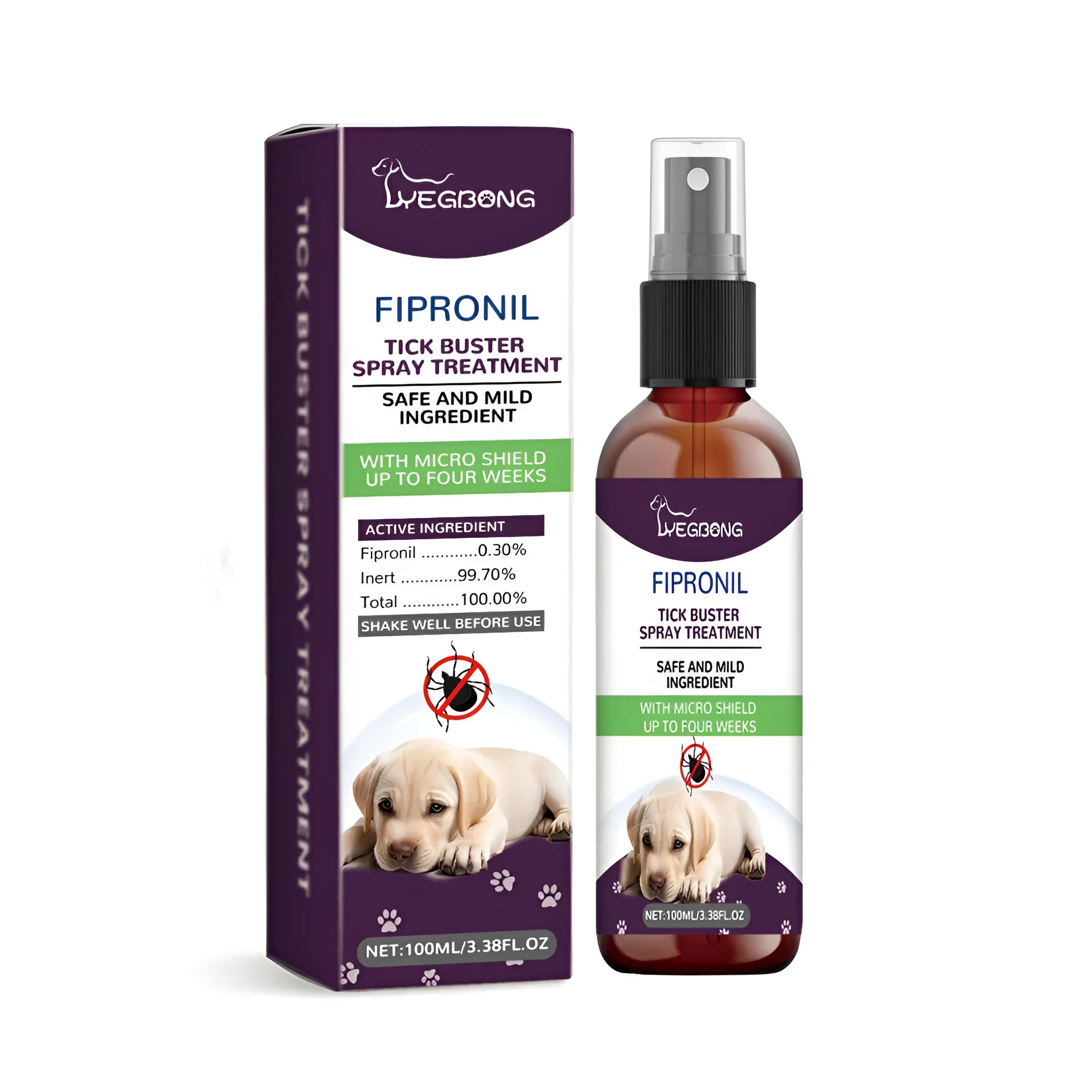 100ml pet flea and tick spray bottle with fipronil and botanical extracts