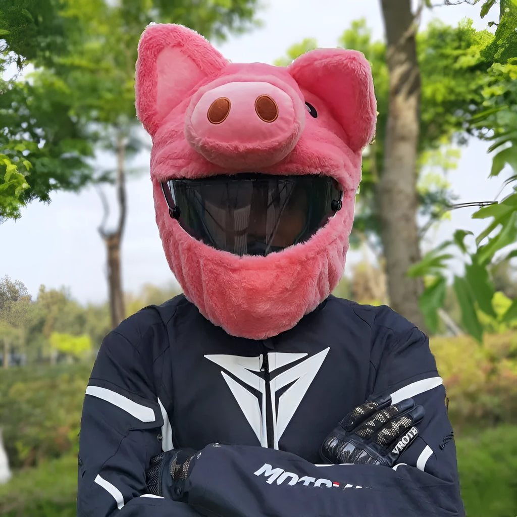 Pink cartoon pig plush helmet protective hood cover for motorcycle helmets