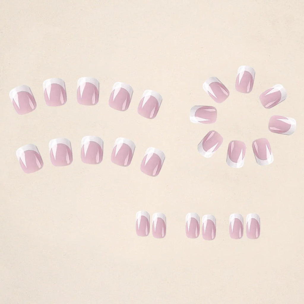 24 white acrylic fake nails with black plaid pattern, artificial nail tips for manicure