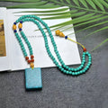 Turquoise mesh flower lucky pendant necklace on ball bead chain, adjustable 71-80cm