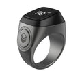 Zikr1 smart ring with OLED display showing Tasbih count, available in multiple colours and sizes