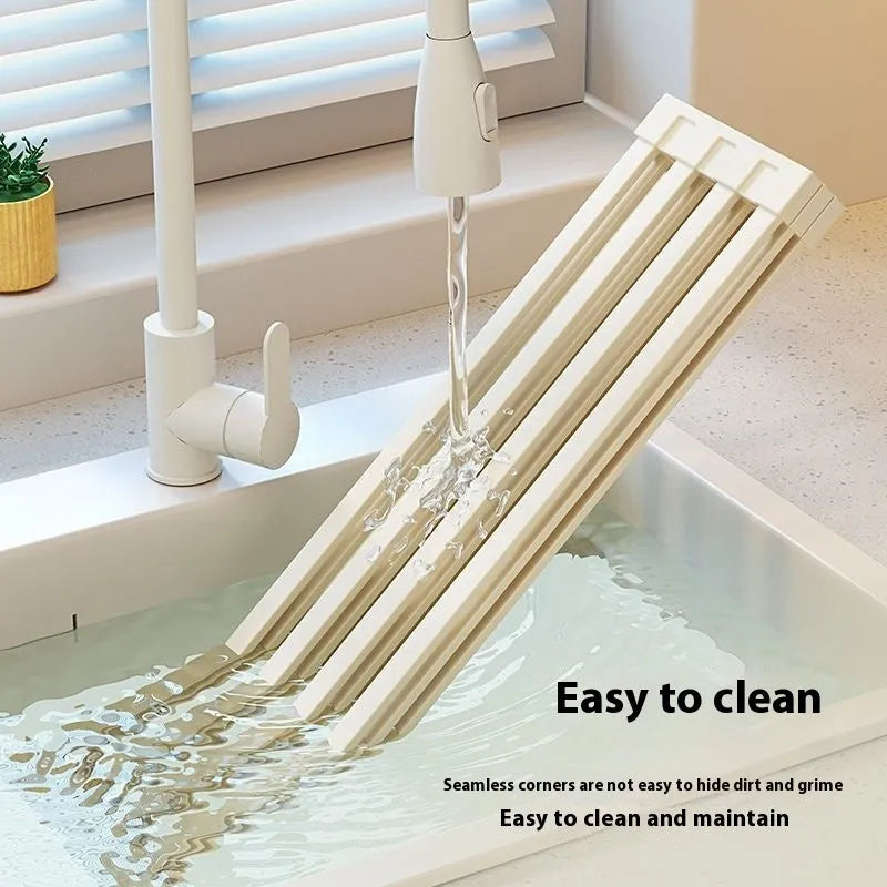 Milky white 304 stainless steel foldable kitchen draining rack over sink