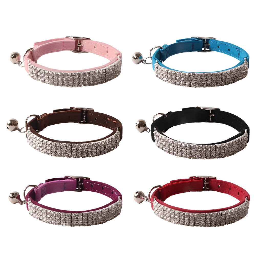 Adjustable flocking cat collar with elastic buckle in six colour options