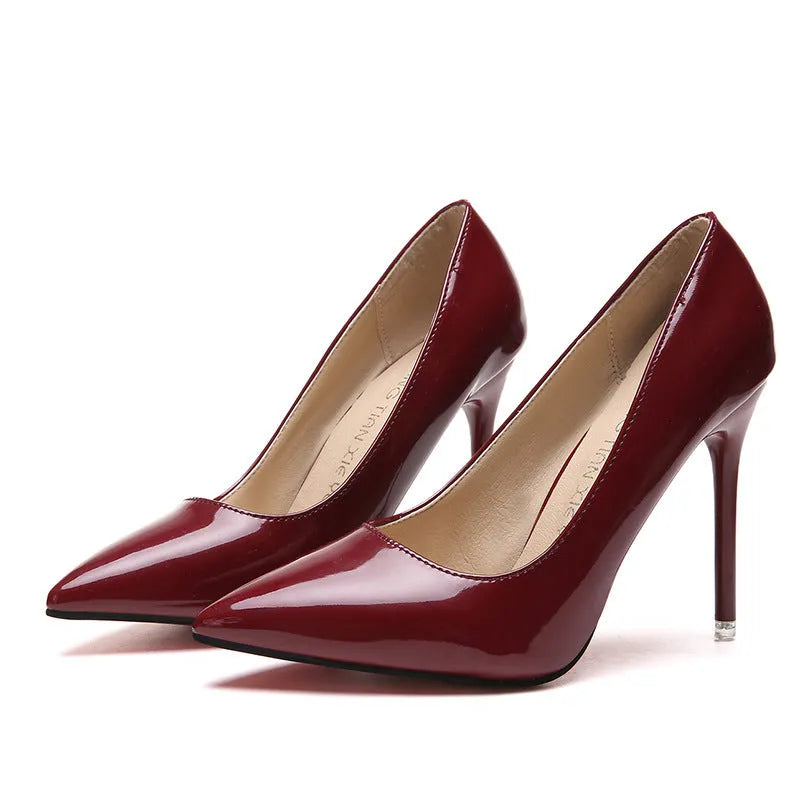 Women's pointed toe stiletto high heel pumps in apricot colour with super high heel