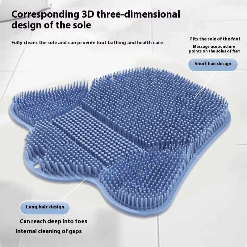 Blue silicone bath massage cushion mat with textured surface for handheld scrubbing.