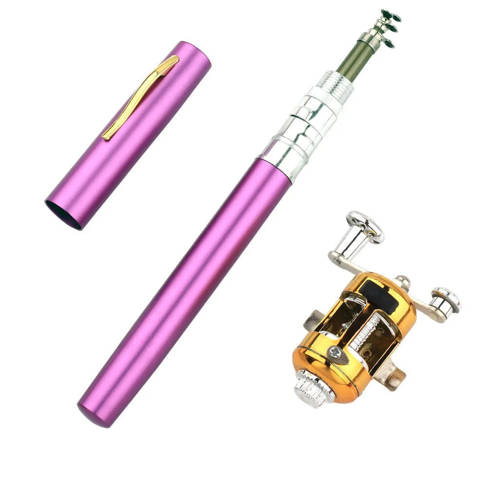 Compact telescopic pen fishing rod kit with gold ST5RL reel, collapsed to 20.5 cm length.