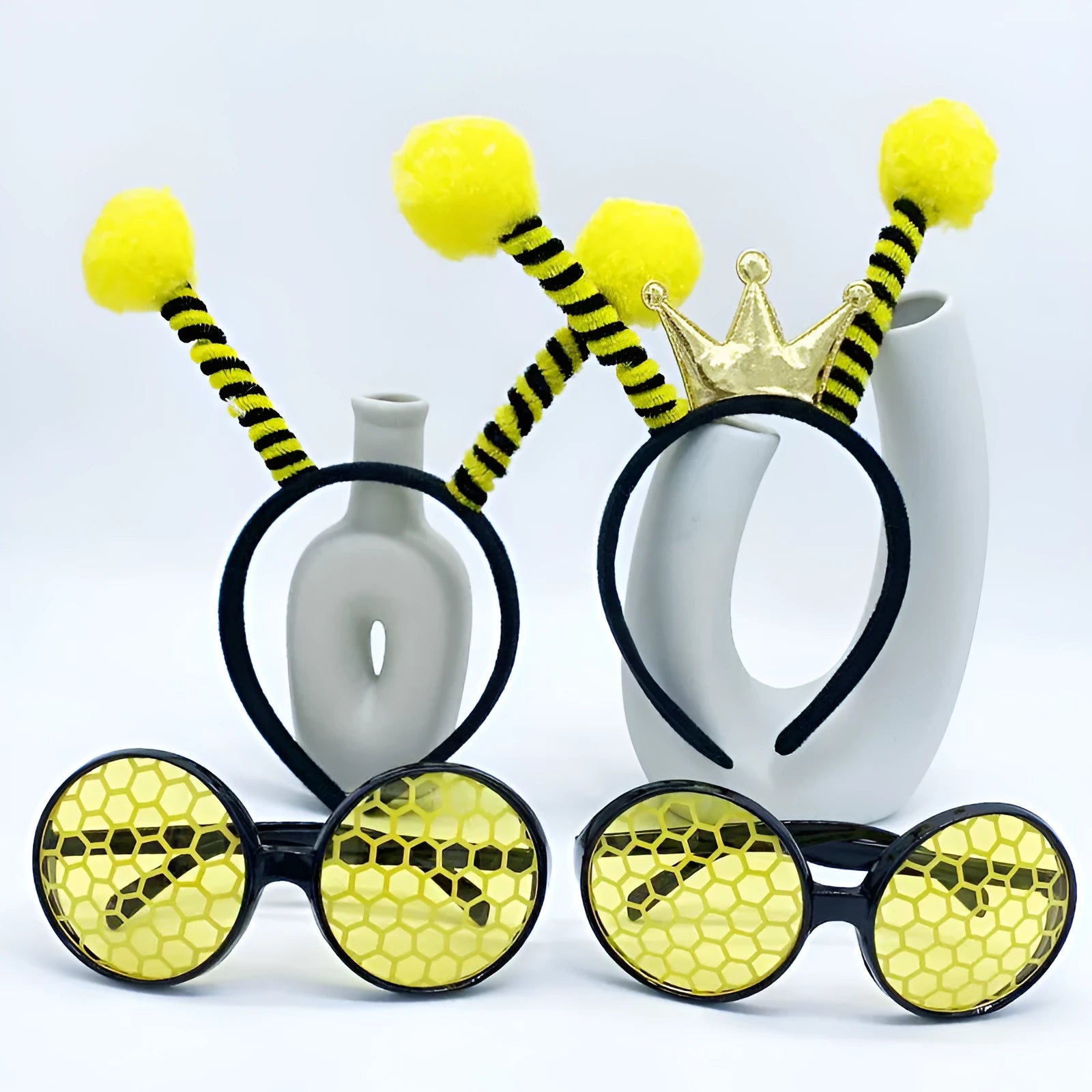 Yellow bee costume headband and glasses set with insect theme decoration
