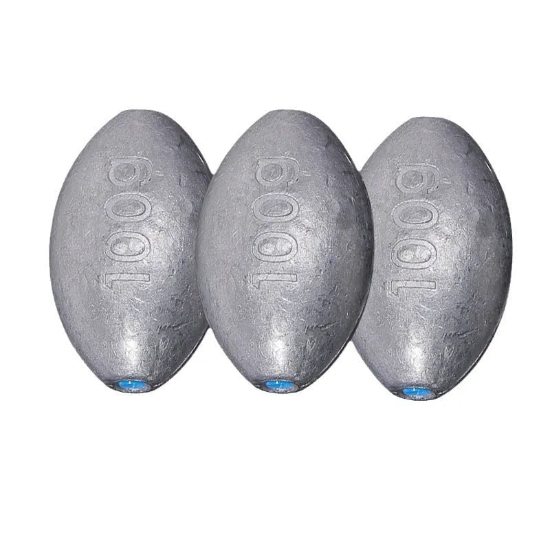Tongxin scale pattern olive lead fishing sinker with plastic core, shown in rugby shape.