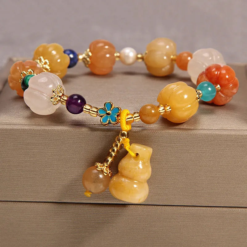 Khaki yellow agate crystal bracelet with gold silk thread for women