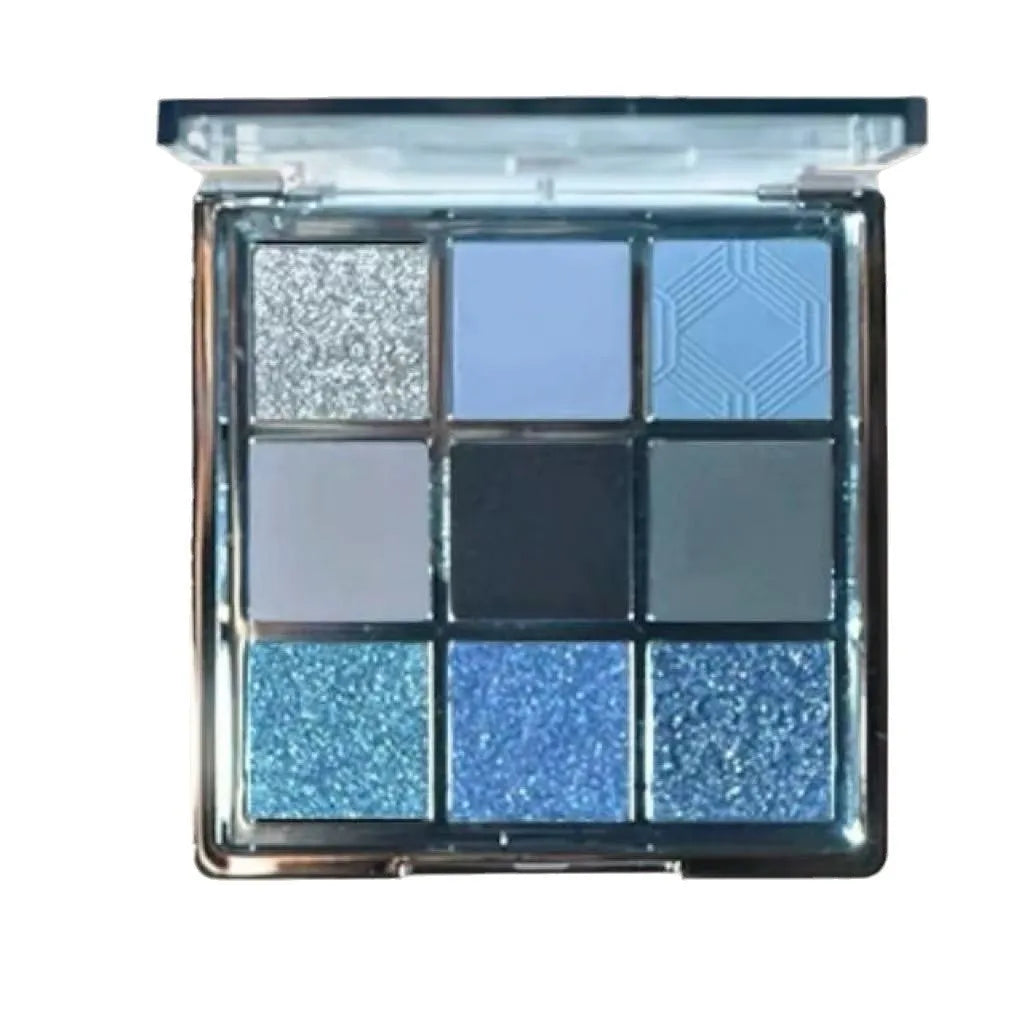 MUGELEEN nine-colour eye shadow palette 08 showing matte and shimmer blue smoked eye shadows