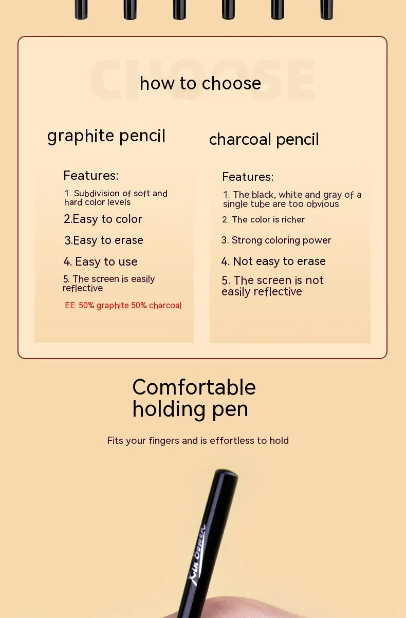 Wood-free graphite sketching pencils set with six different grade markings