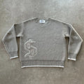 Grey loose-fitting acetate knitwear coat with jacquard pattern and long sleeves.