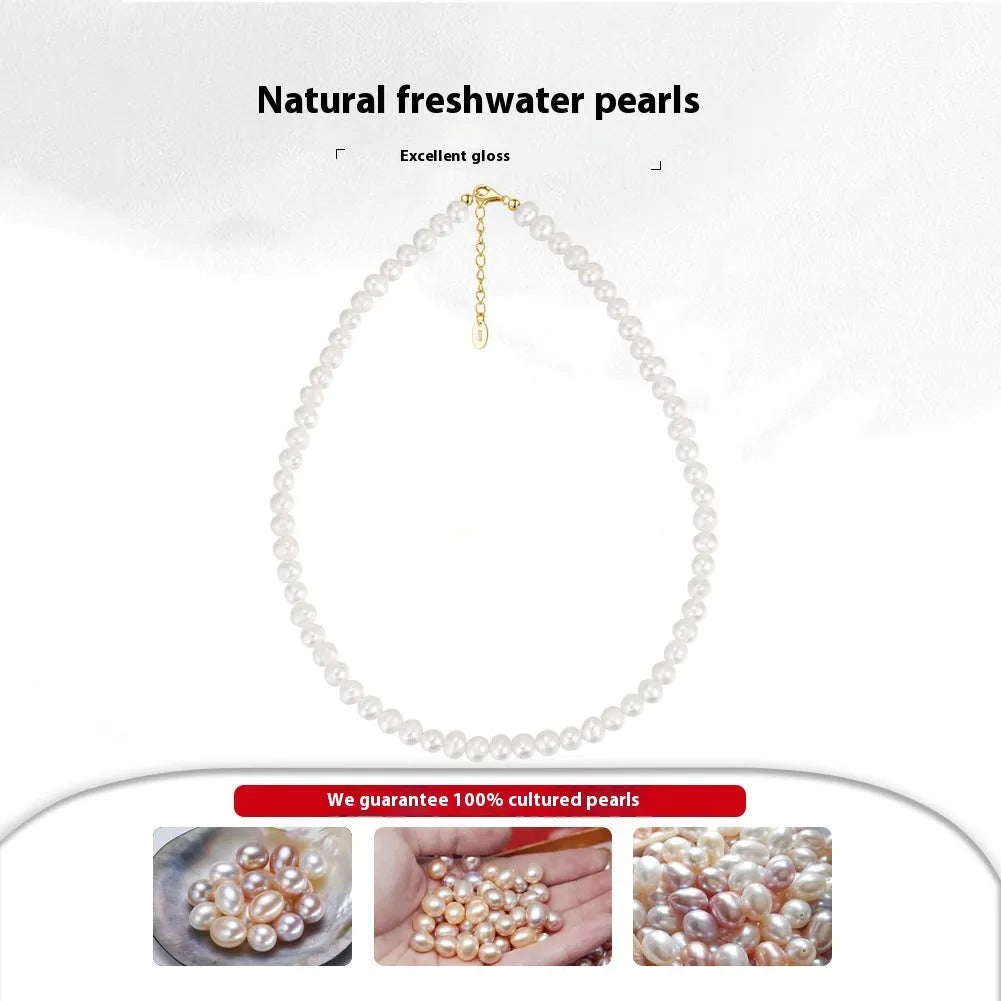 Women's adjustable freshwater pearl necklace with 6-7mm natural pearls on sterling silver chain