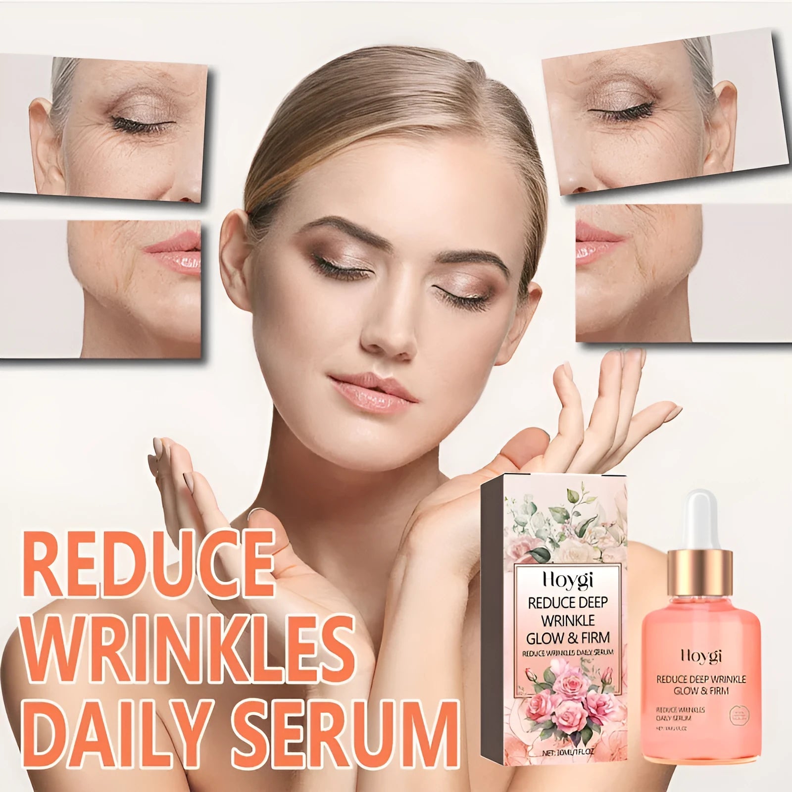 30ml amber glass bottle of rose essential oil serum for face care