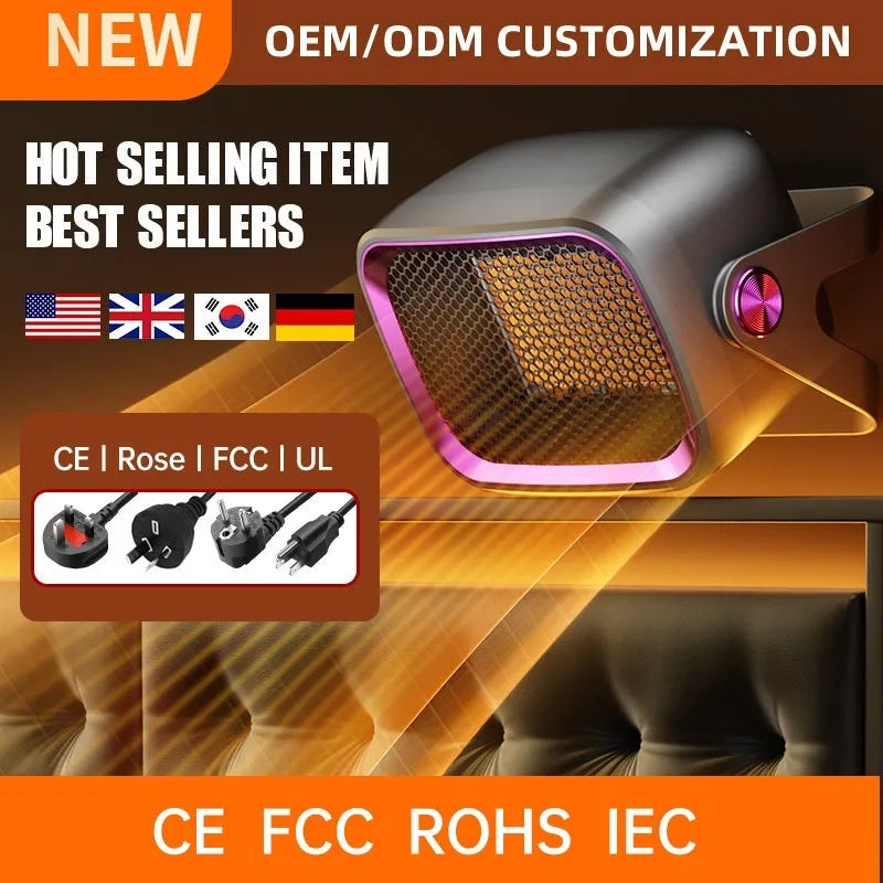 Compact desktop PTC ceramic heater in grey colour with control buttons and air vent