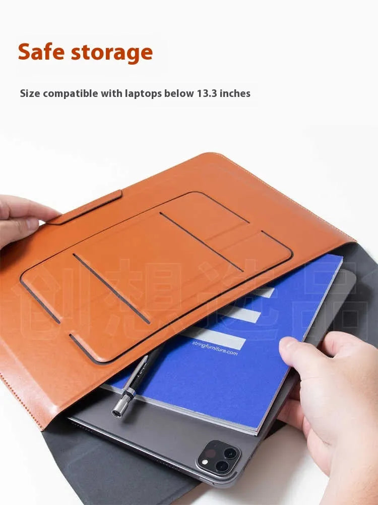 Brown and black 13.3-inch laptop bracket bag with integrated dual-angle stand.
