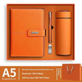 A5 notebook with imitation leather cover in selected colour, showing wood-free paper pages.