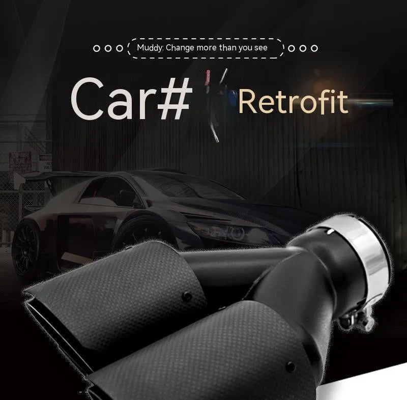 Black carbon fibre car exhaust pipe with twin outlet design measuring 250mm in length