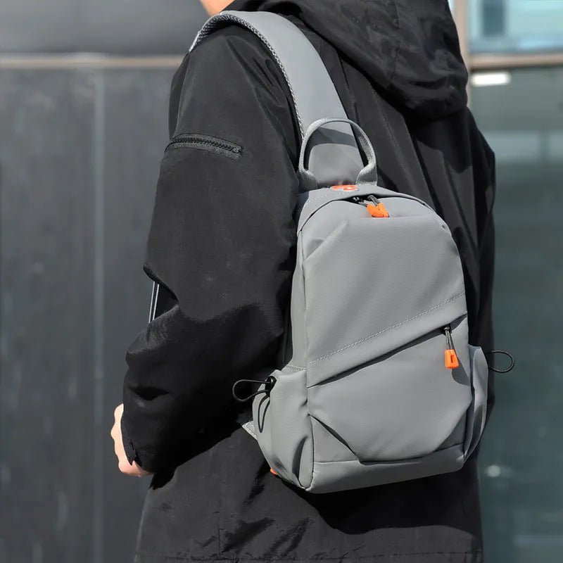 Men's casual crossbody bag in black or grey waterproof polyester with simple style design