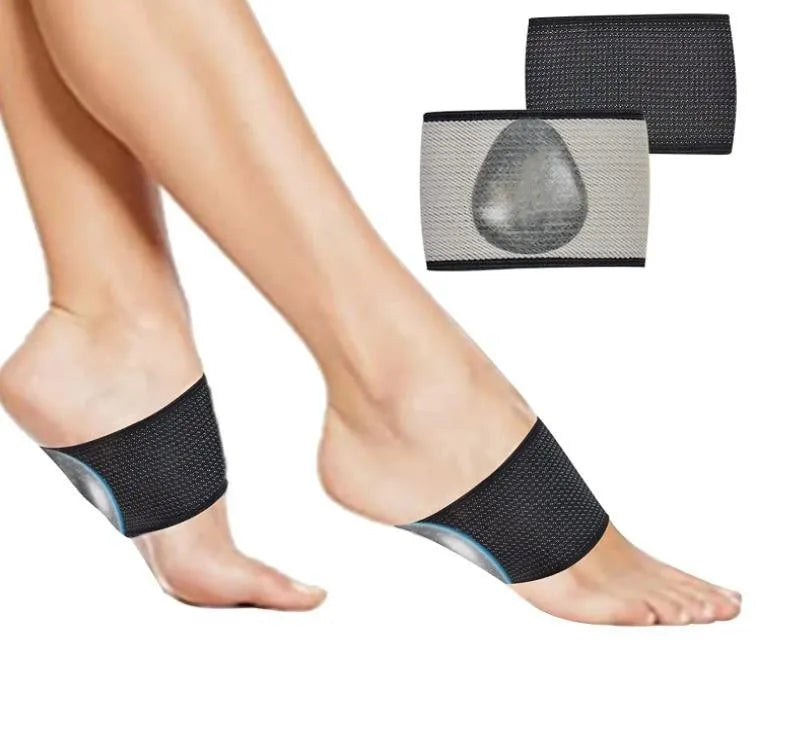 Elastic foot bandage with heart-shaped arch support pad for flat feet relief