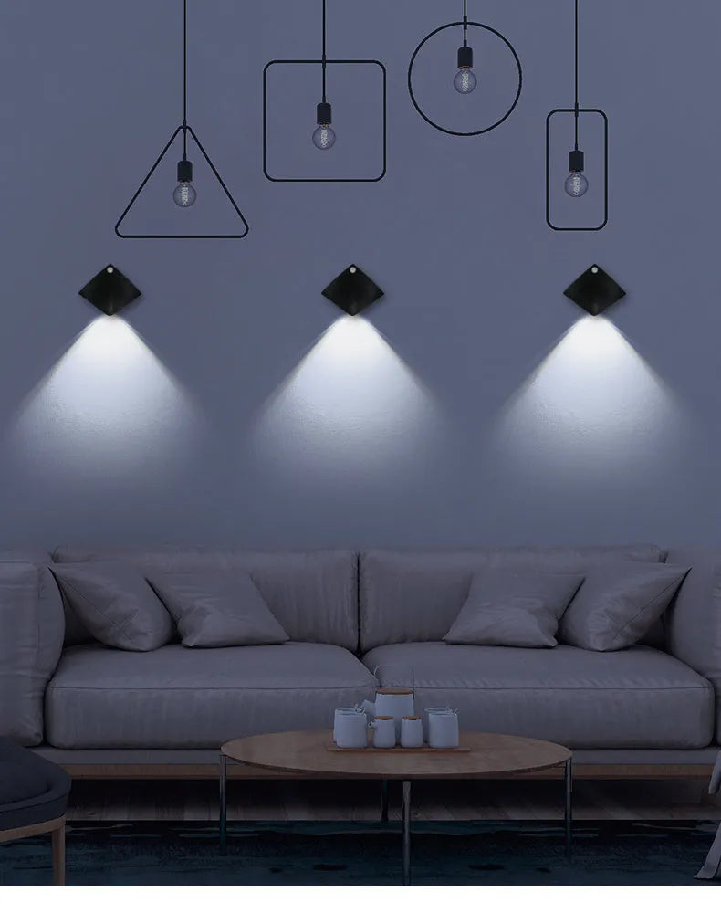 Wireless USB rechargeable wall lamp with human body sensor, ABS construction, black with yellow light, 92x42x92mm