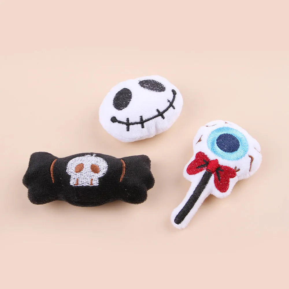 Small plush cat teaser wand with candy character design on flexible string