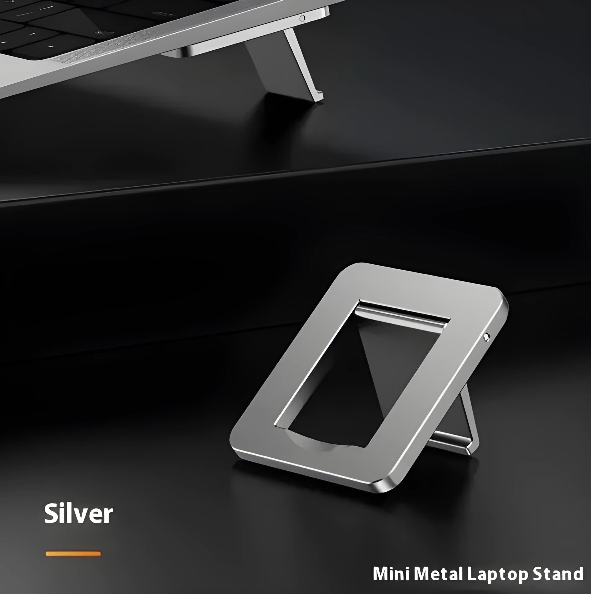 Aluminium folding laptop stand bracket in silver with compact 4.8cm design for computer cooling