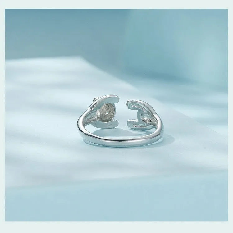 Cute panda sterling silver ring with white gold plating and adjustable opening