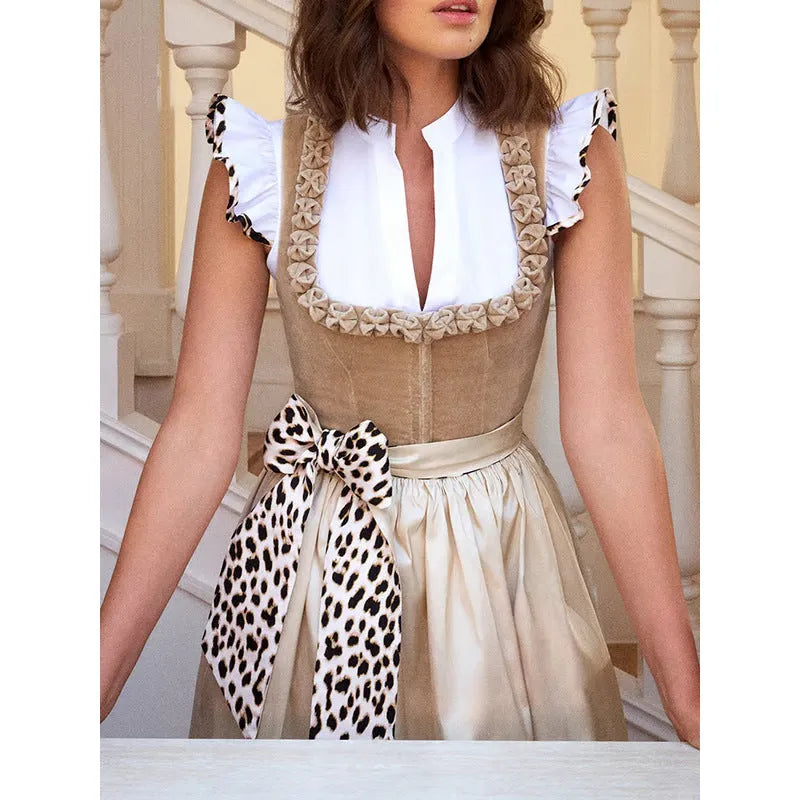 Khaki German Oktoberfest women's beer dress in cotton polyester blend fabric
