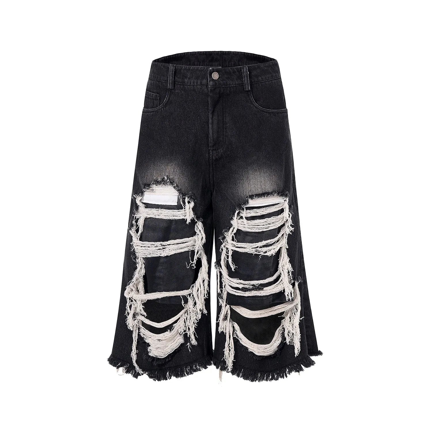 Black loose fit wide leg cropped jeans with a mid-high waist on a model.