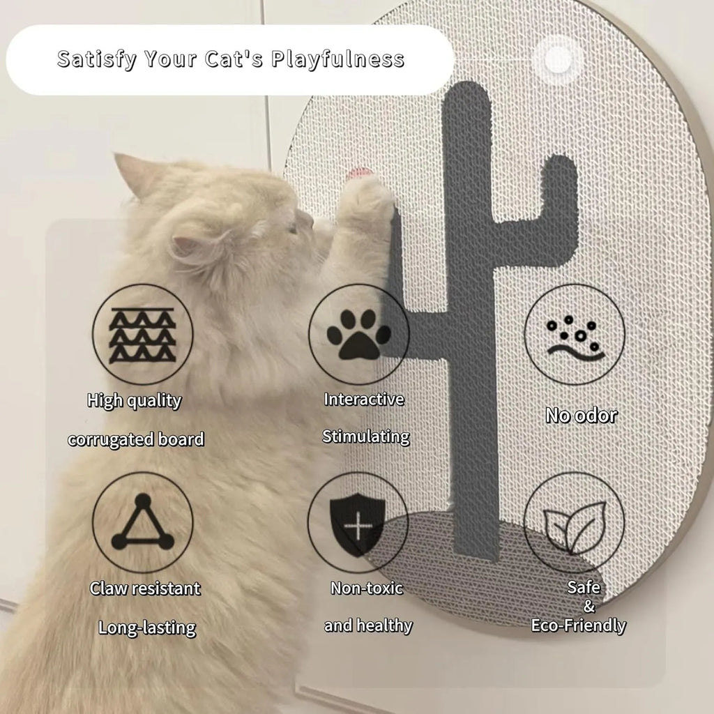 Wall mounted vertical cat scratcher cardboard pad on a wall.