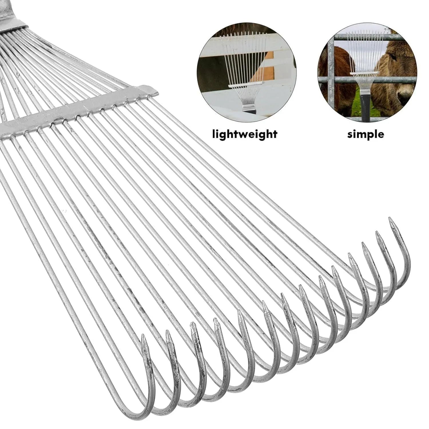 Black stainless steel horse grooming rake with metal comb teeth, measuring 33 cm long.