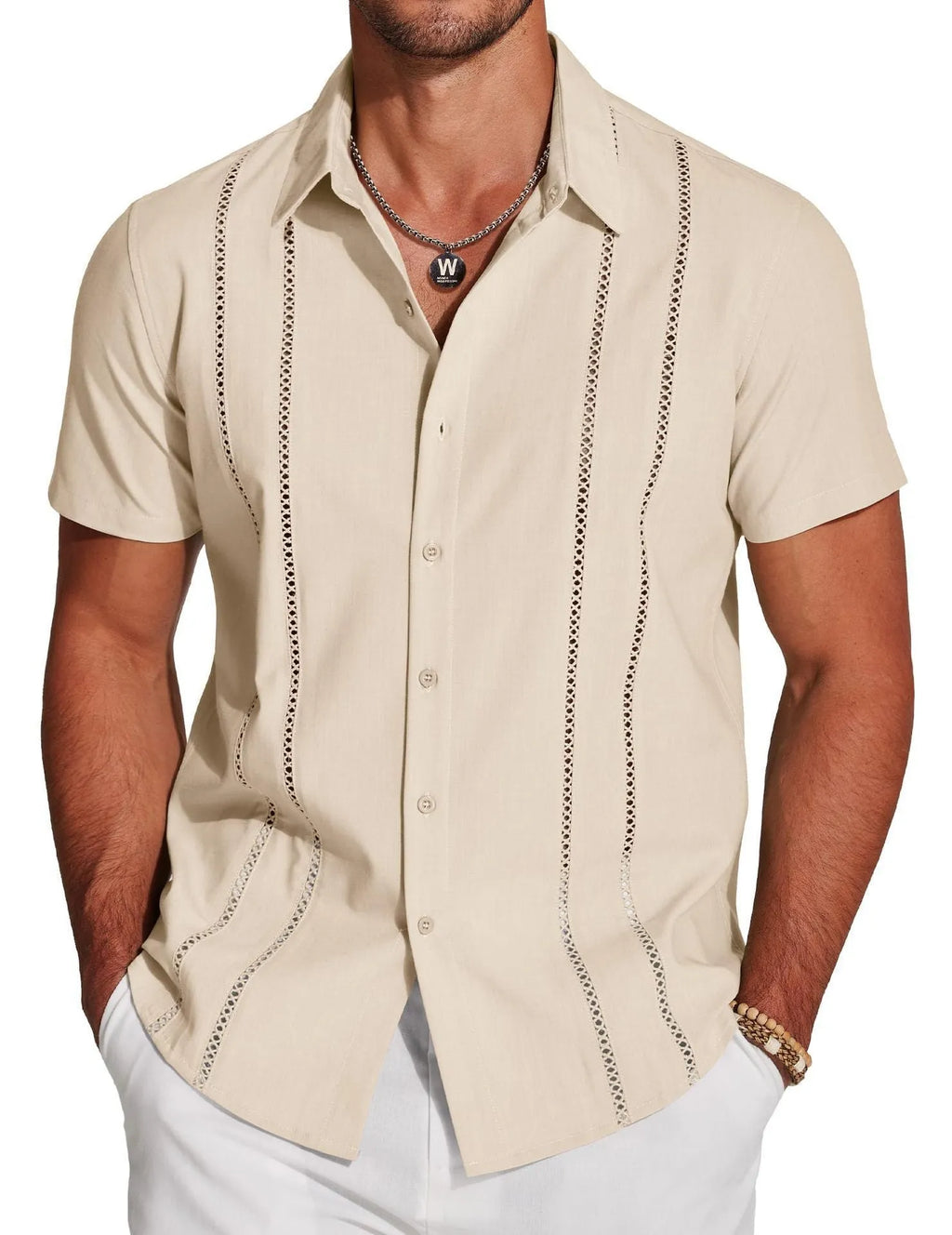 Men's slim fit Hawaiian shirt with digital printing and elastic fabric in various colours and sizes