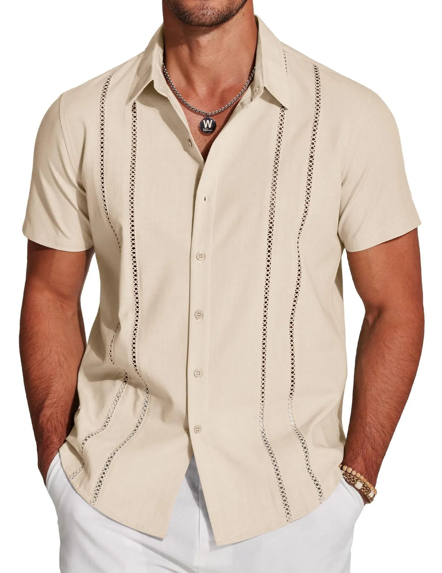 Men's slim fit Hawaiian shirt with digital printing and elastic fabric in various colours and sizes