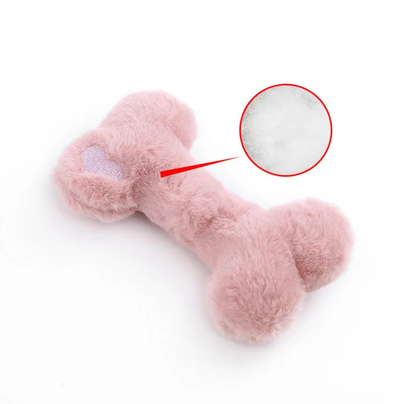 Blue love bone shaped plush dog toy with vocal BB rattle for interactive chewing play