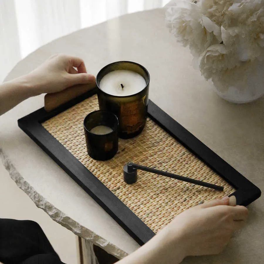 Pine wood serving tray with a separate compartment, shown in small and large size options