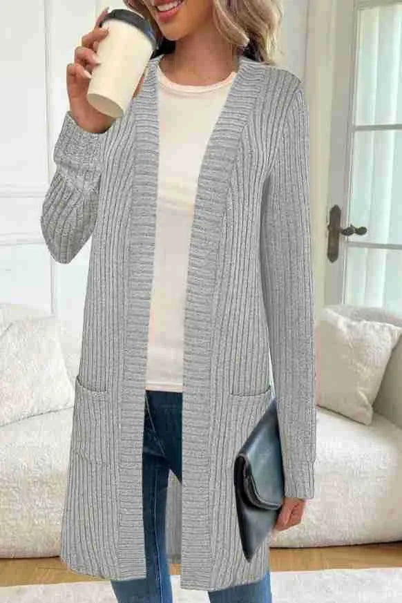 Long sleeve loose pocket knitted cardigan jacket in polyester available in sizes 1XL to 5XL
