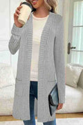 Long sleeve loose pocket knitted cardigan jacket in polyester available in sizes 1XL to 5XL
