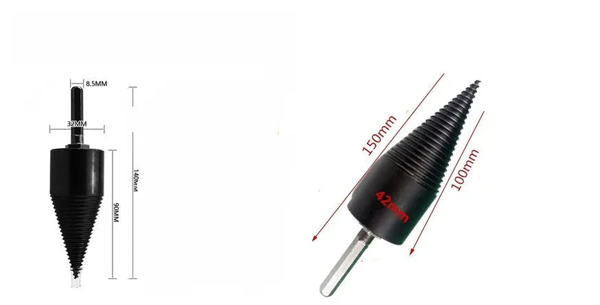 Hexagonal wood splitting drill bit for electric tools in 32mm and 42mm sizes for firewood processing