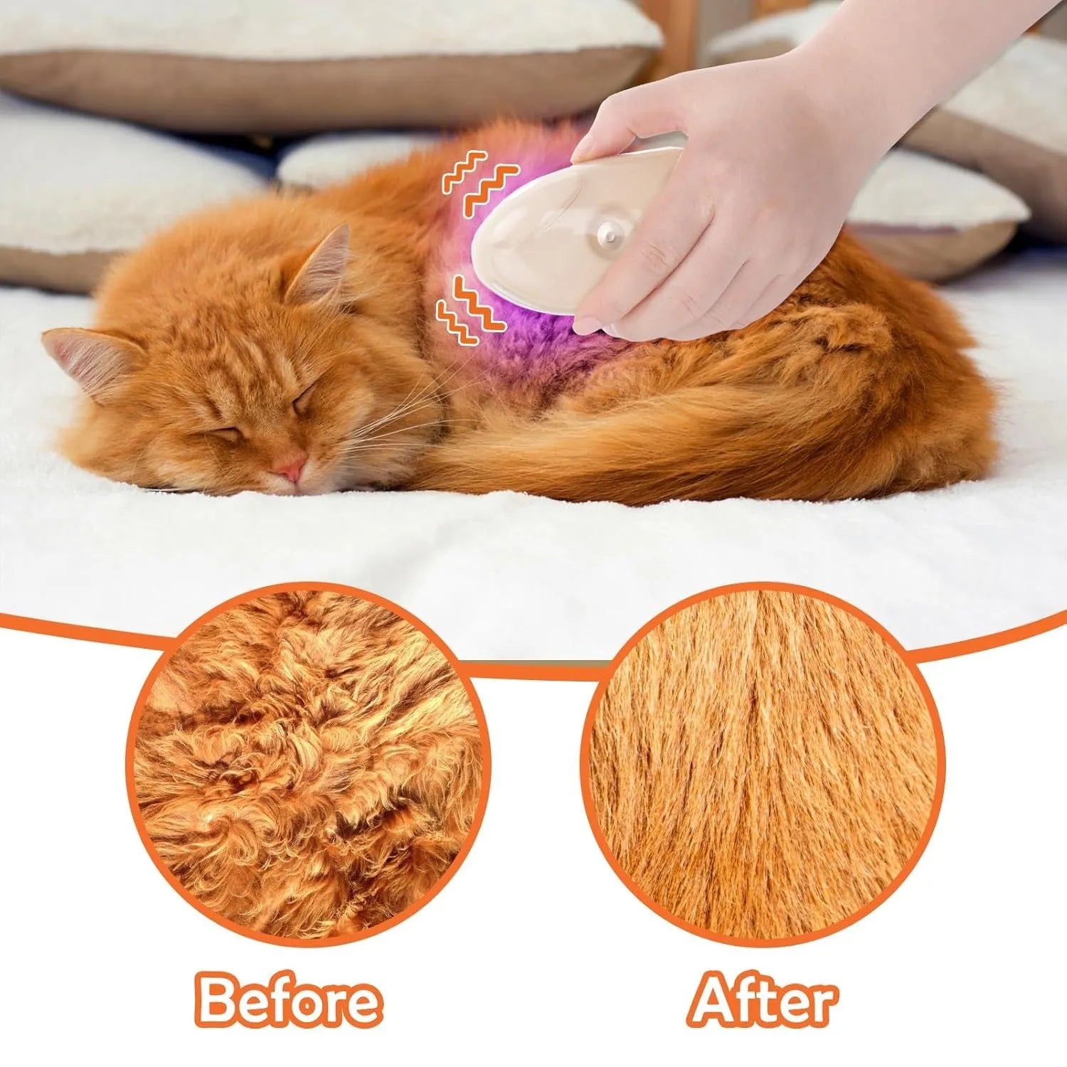 Yellow 4-in-1 cat steam brush with silicone grooming head and ringworm detector