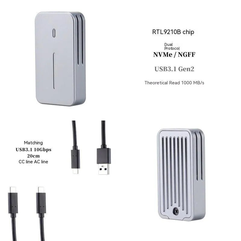 Aluminium alloy USB C NVMe M.2 SSD enclosure with dual protocol compatibility