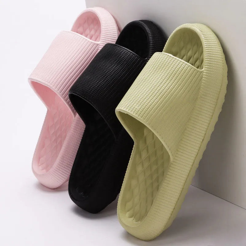 Solid colour summer EVA anti-slip slippers with rhombus stripe design in pink, yellow, khaki, black, white, grey, green