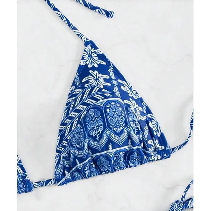 Women's bandage stitch bikini swimsuit in polyester fabric with detailed construction