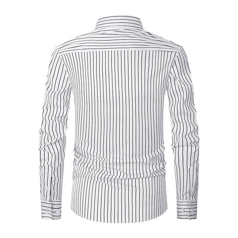 Men's slim fit striped long sleeve shirt in polyester blend for business wear