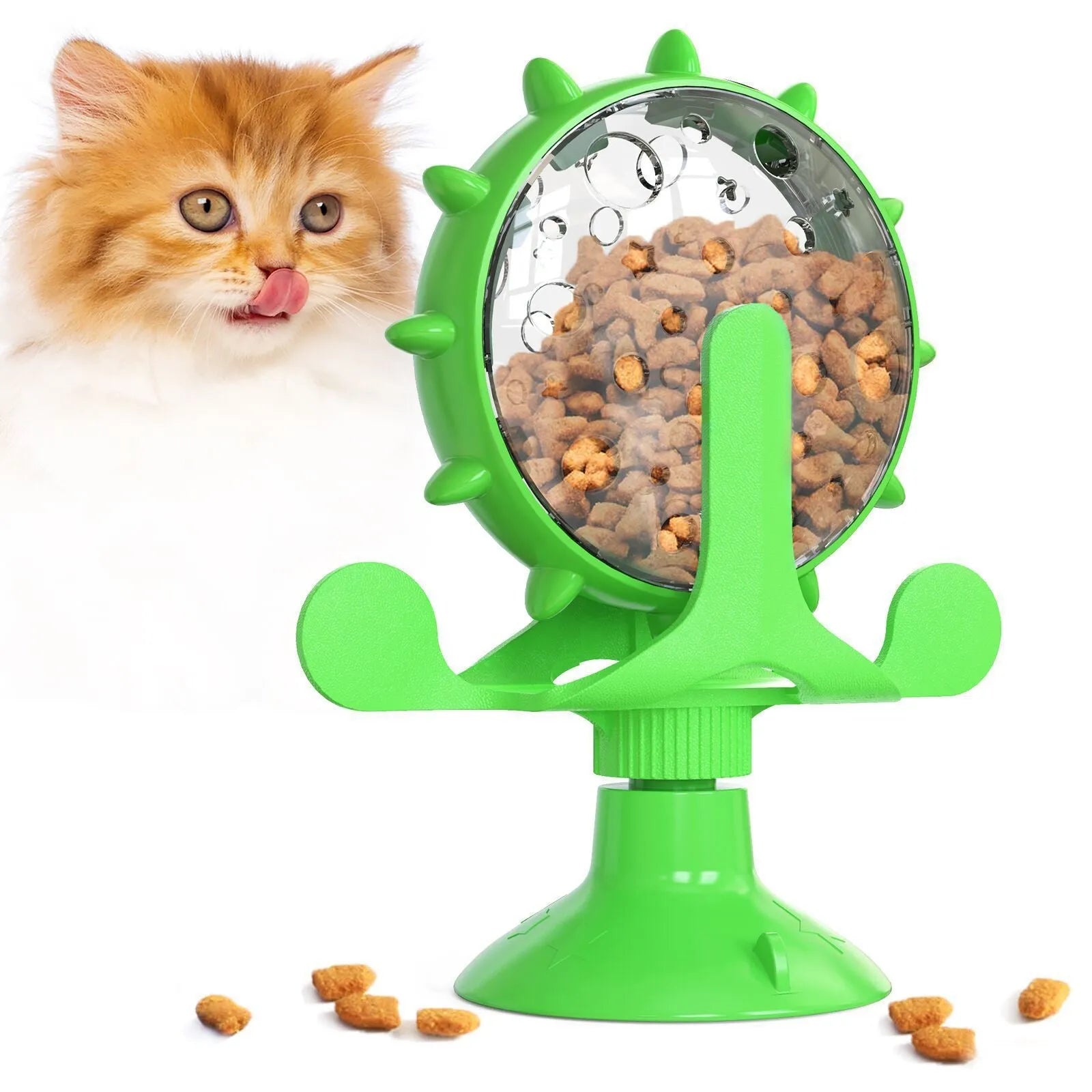 Blue interactive pet puzzle toy slow feeder with sucker base on a floor