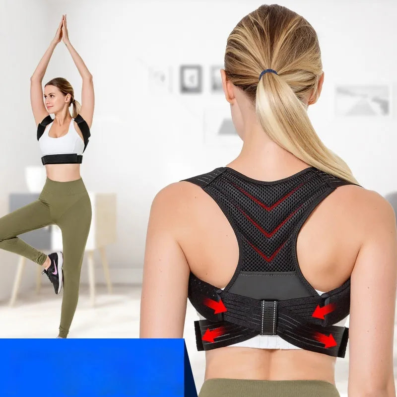 Black anti-humpback posture correction belt for shoulder and chest alignment